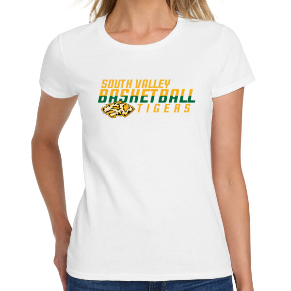 South Valley Basketball Tigers Ladies White Heavy Cotton 100% Cotton T Shirt Thumbnail